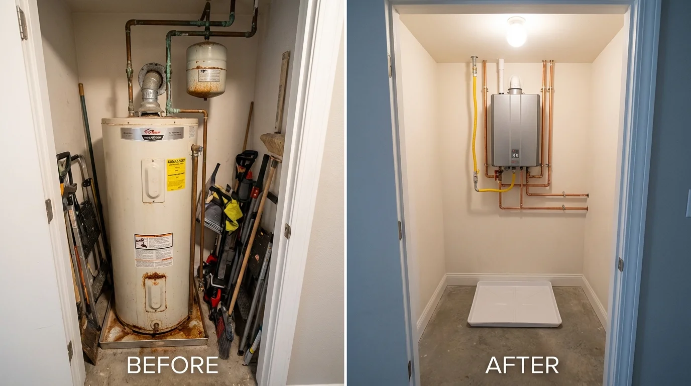 Tank water heater versus wall-mounted tankless unit comparison for Leeds, AL homeowners