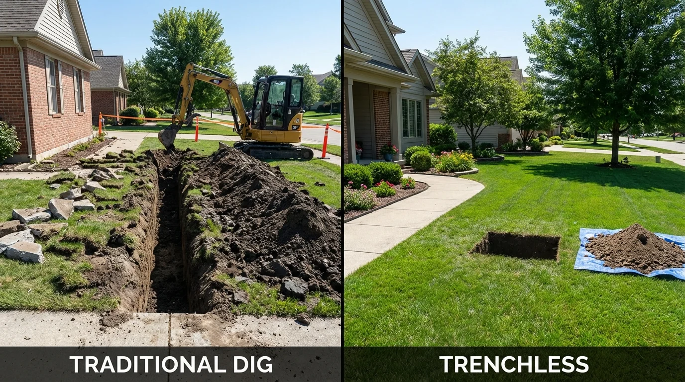 Trenchless sewer repair with minimal yard damage versus traditional excavation in Leeds, AL